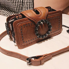 Brown Leather Clutch for women with Chain Decor