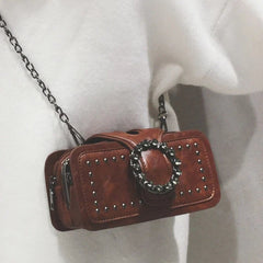 Brown Leather Clutch for women with Chain Decor
